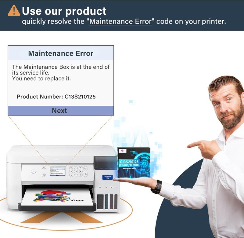 SUBLIMAKER F170 Maintenance Box Compatible Replacement for Epson Surecolor SC-F170 SC-F100 SC-F150, C13S210125/S210125 Maintenance Box for 170 100 150 Dye Sub Printers, Compatible for Epson F170 Maintenance Box - Image 2